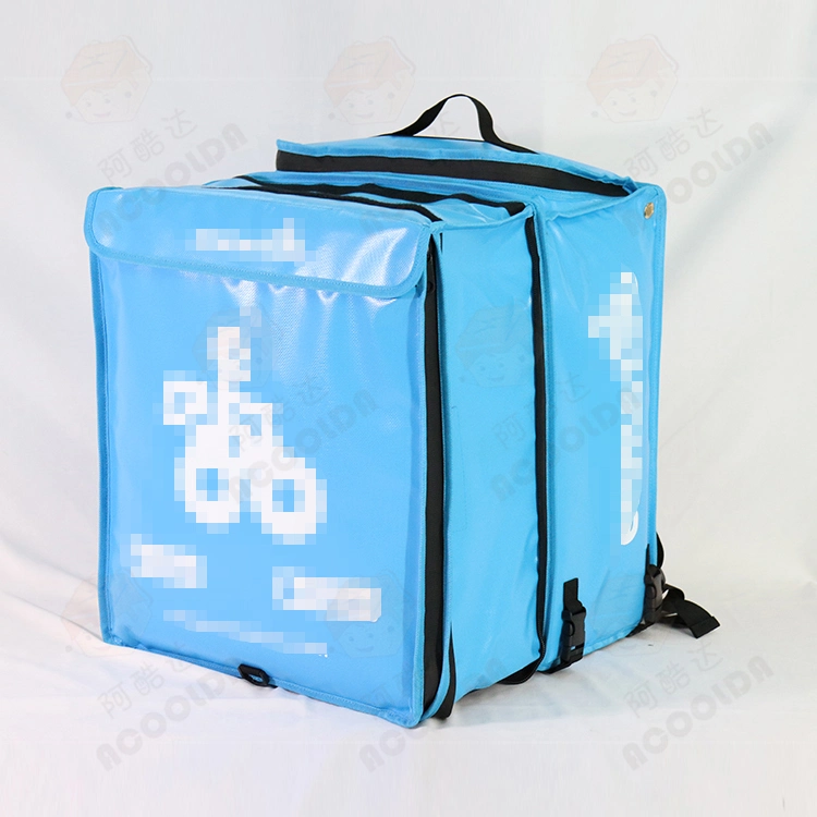 Blue Color Glovo Reusable Waterproof Expandable Thermal Pizza Bag Hot Food Delivery Carry Delivery Backpack Motorcycle Bike Aluminium Foil Lunch Cooler Bag